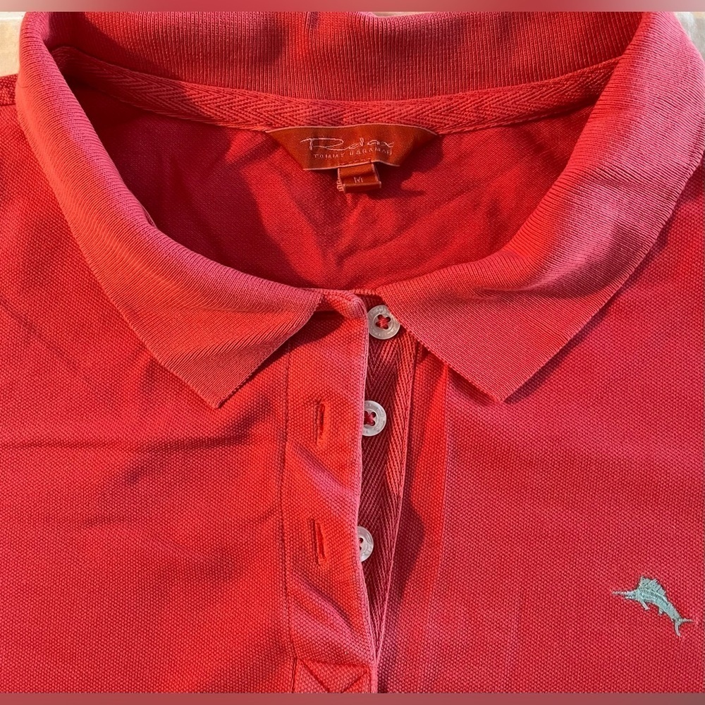 Tommy Bahama (Relax) Women’s Coral/Orange Polo Shirt w/Logo, 3-Button; Size M - Picture 4 of 10
